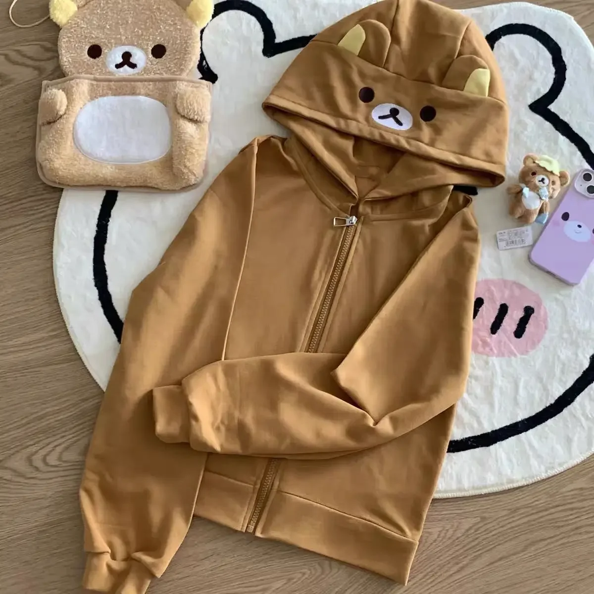 HOUZHOU Y2k Harajuku Streetwear Hoodies Women Japanese Style Kawaii Sweet Cute Cartoon Print Zipper Sweatshirt Soft Girl New