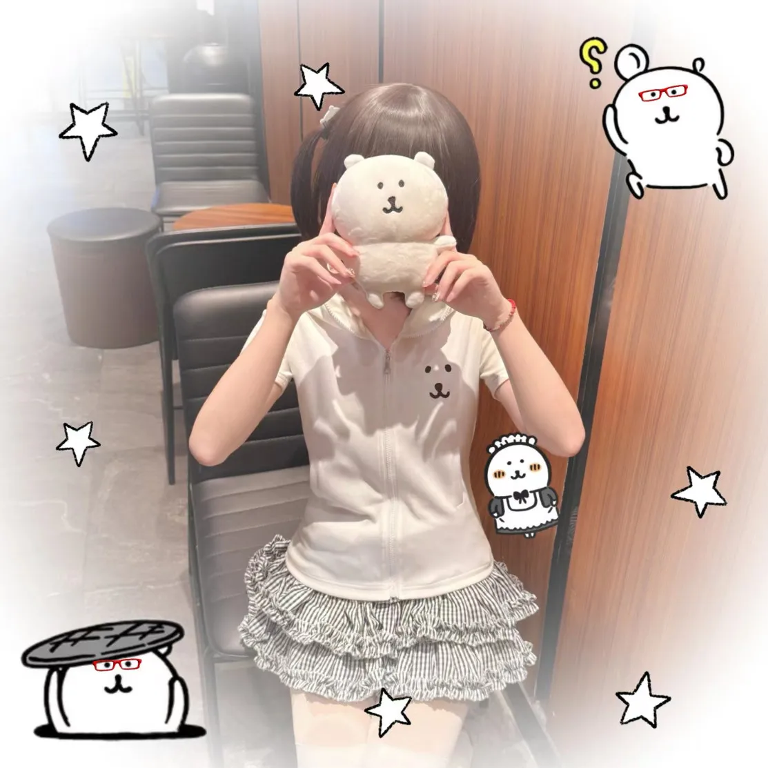 HOUZHOU Y2k Harajuku Streetwear Hoodies Women Japanese Style Kawaii Sweet Cute Cartoon Print Zipper Sweatshirt Soft Girl New