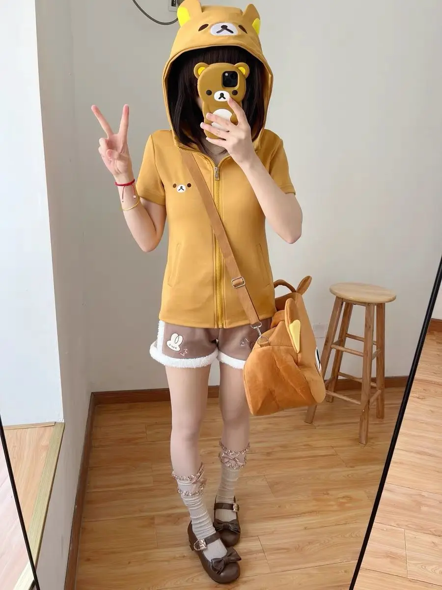 HOUZHOU Y2k Harajuku Streetwear Hoodies Women Japanese Style Kawaii Sweet Cute Cartoon Print Zipper Sweatshirt Soft Girl New