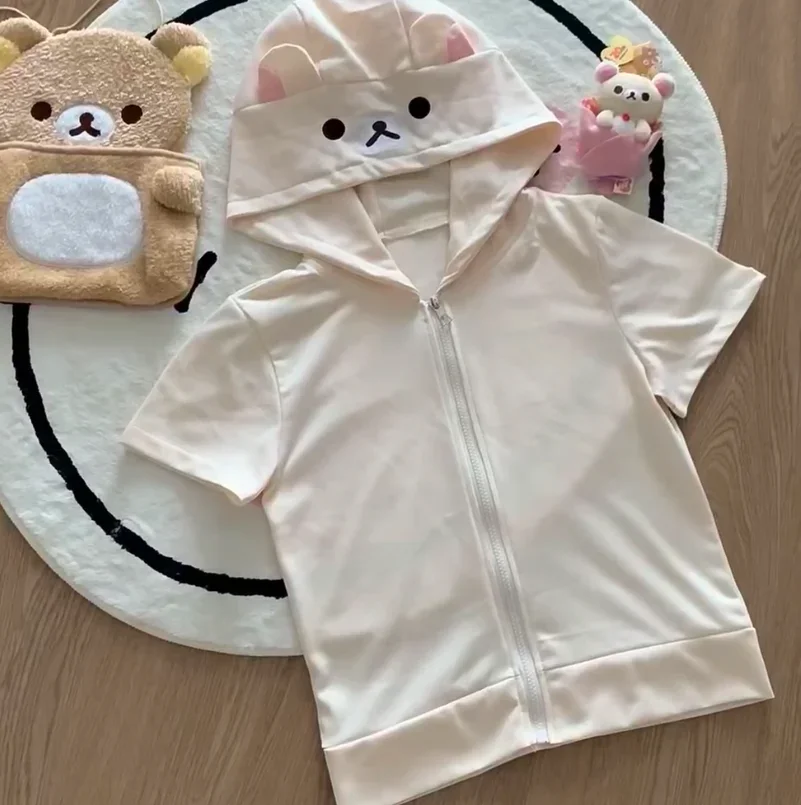 HOUZHOU Y2k Harajuku Streetwear Hoodies Women Japanese Style Kawaii Sweet Cute Cartoon Print Zipper Sweatshirt Soft Girl New