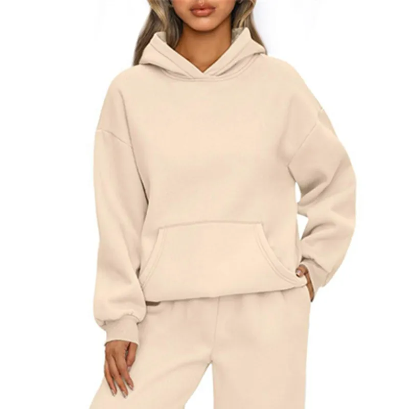 Autumn Winter Casual Sports hoodie Sweatshirt Solid-color long-sleeve Women's Fashion Loose hoodie Women's tops pullover