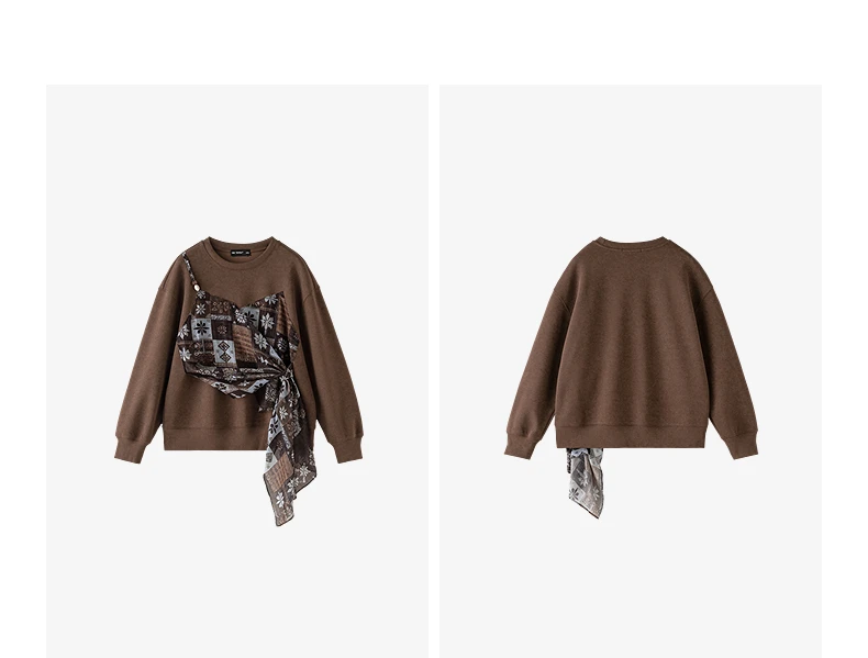 TOYOUTH Women's Fake Two Piece Spliced Sweatshirt Fall 2026 Loose Wrap Design Urban Nomad Retro Pullover Top