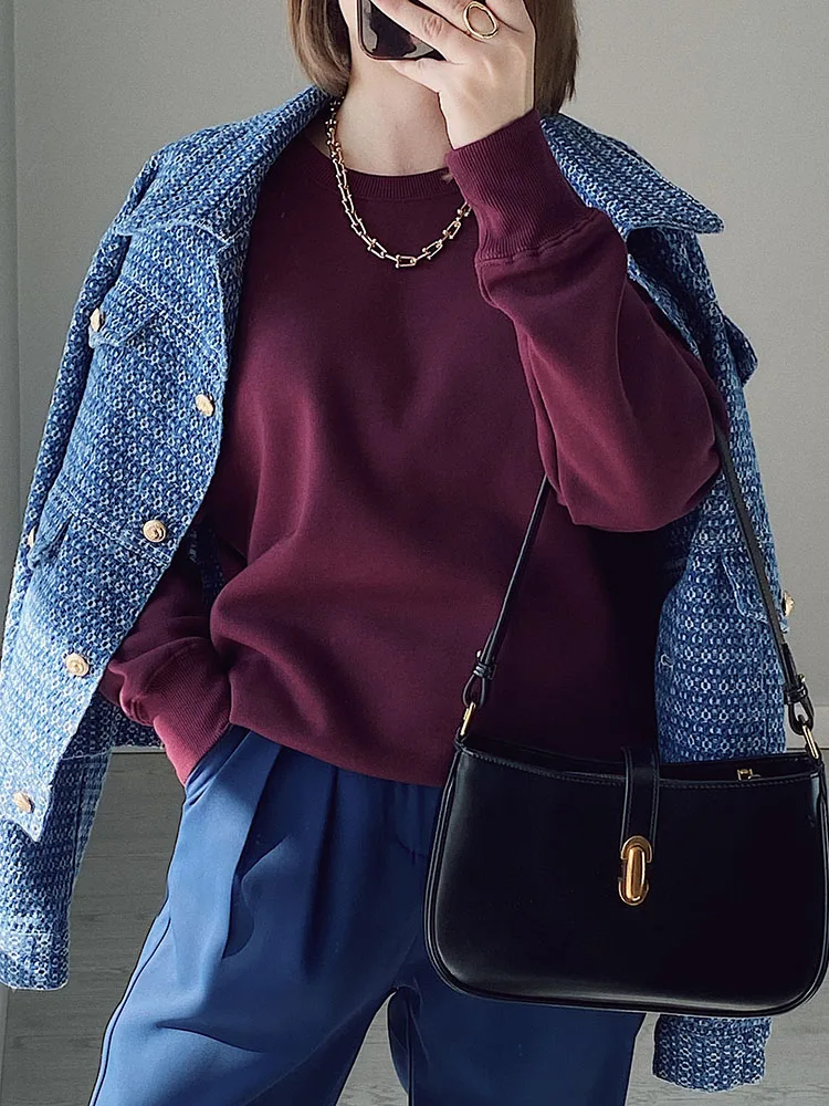 Streamgirl Basic Winter Velvet Sweatshirt For Women Fleece Pullovers Dark Gray Warm Loose Sweatshirt Women Velvet Winter Tops