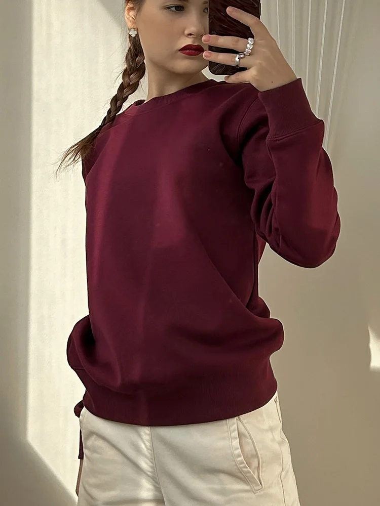 Streamgirl Basic Winter Velvet Sweatshirt For Women Fleece Pullovers Dark Gray Warm Loose Sweatshirt Women Velvet Winter Tops