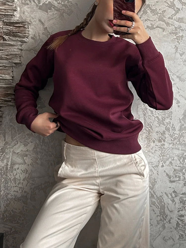 Streamgirl Basic Winter Velvet Sweatshirt For Women Fleece Pullovers Dark Gray Warm Loose Sweatshirt Women Velvet Winter Tops