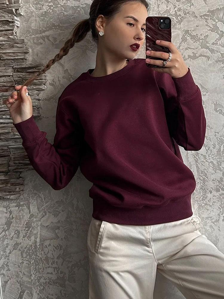 Streamgirl Basic Winter Velvet Sweatshirt For Women Fleece Pullovers Dark Gray Warm Loose Sweatshirt Women Velvet Winter Tops