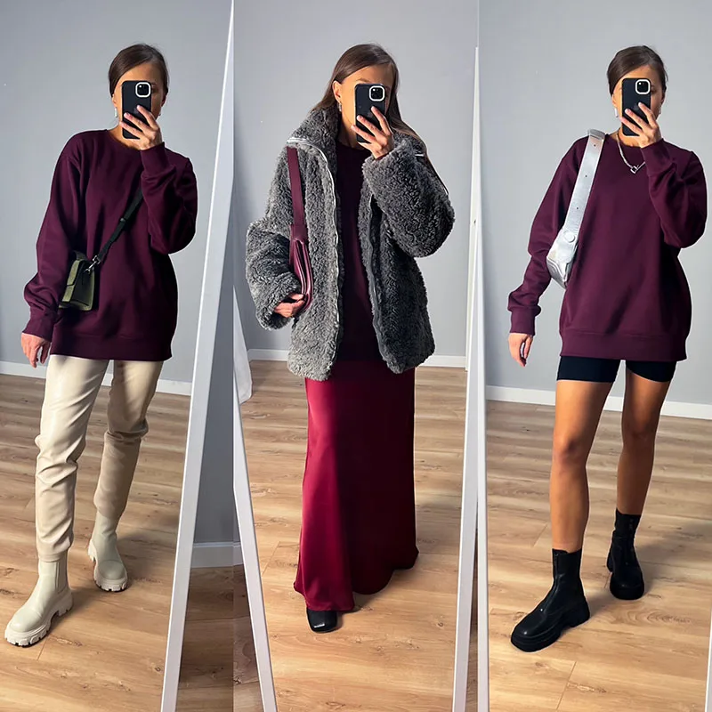 Streamgirl Basic Winter Velvet Sweatshirt For Women Fleece Pullovers Dark Gray Warm Loose Sweatshirt Women Velvet Winter Tops