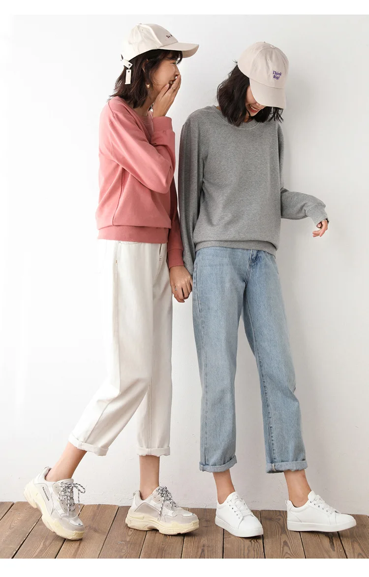 Women Sweatshirt 2025 Spring Autumn Multi-colors Fashion Korean O-neck Cotton Loose Womens Sweatshirts Vintage Solid Pullovers