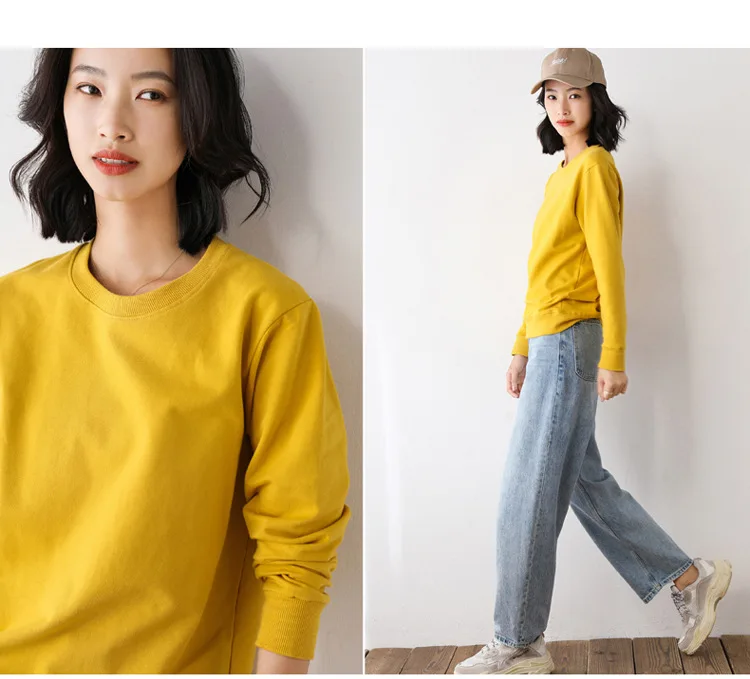 Women Sweatshirt 2025 Spring Autumn Multi-colors Fashion Korean O-neck Cotton Loose Womens Sweatshirts Vintage Solid Pullovers