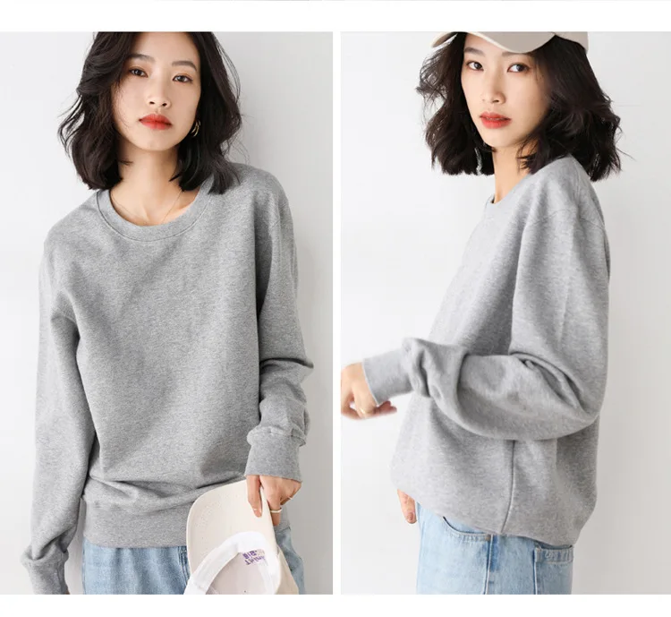 Women Sweatshirt 2025 Spring Autumn Multi-colors Fashion Korean O-neck Cotton Loose Womens Sweatshirts Vintage Solid Pullovers
