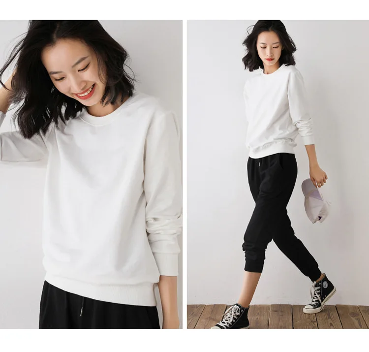 Women Sweatshirt 2025 Spring Autumn Multi-colors Fashion Korean O-neck Cotton Loose Womens Sweatshirts Vintage Solid Pullovers