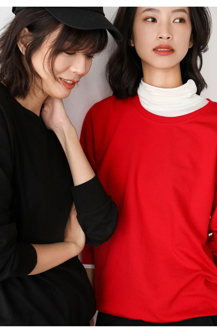 Women Sweatshirt 2025 Spring Autumn Multi-colors Fashion Korean O-neck Cotton Loose Womens Sweatshirts Vintage Solid Pullovers