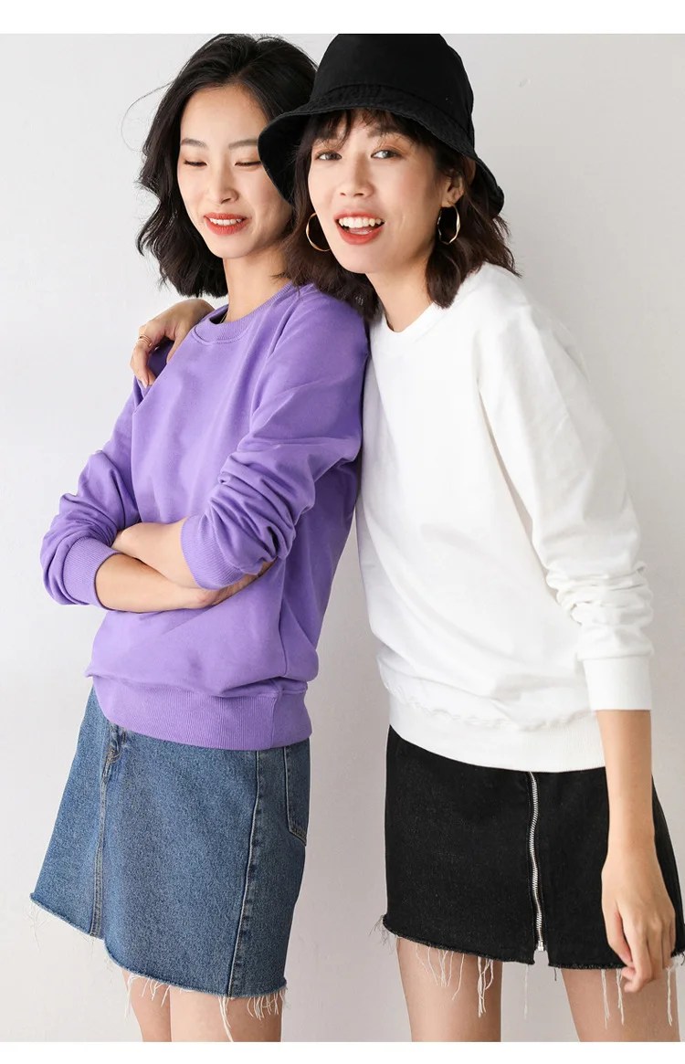 Women Sweatshirt 2025 Spring Autumn Multi-colors Fashion Korean O-neck Cotton Loose Womens Sweatshirts Vintage Solid Pullovers