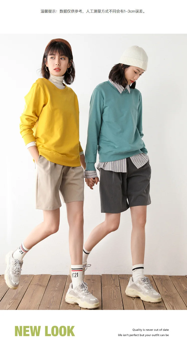 Women Sweatshirt 2025 Spring Autumn Multi-colors Fashion Korean O-neck Cotton Loose Womens Sweatshirts Vintage Solid Pullovers