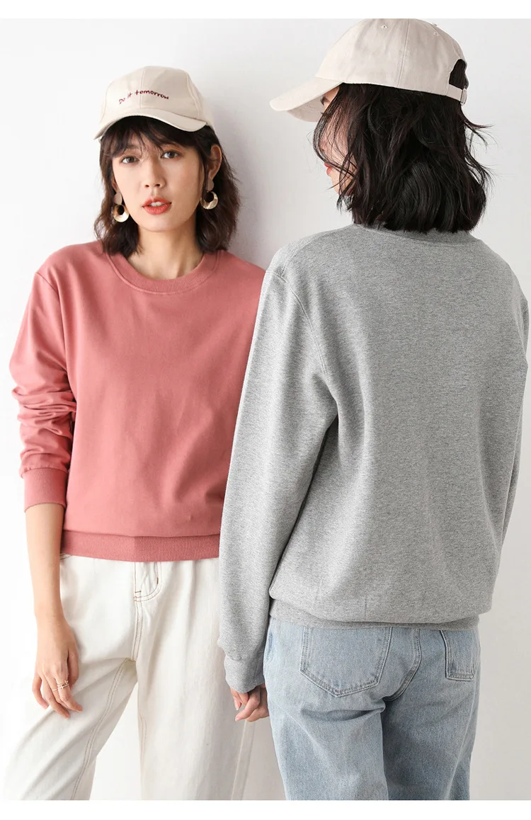Women Sweatshirt 2025 Spring Autumn Multi-colors Fashion Korean O-neck Cotton Loose Womens Sweatshirts Vintage Solid Pullovers