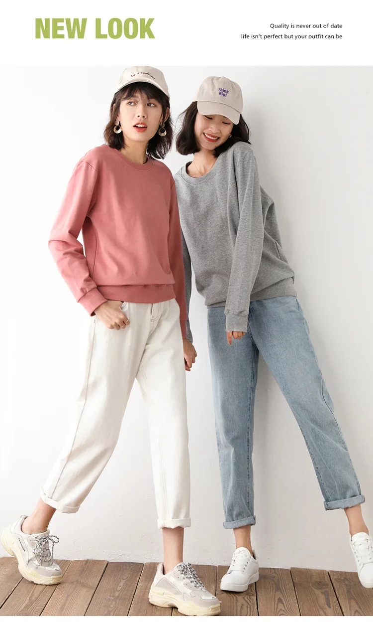 Women Sweatshirt 2025 Spring Autumn Multi-colors Fashion Korean O-neck Cotton Loose Womens Sweatshirts Vintage Solid Pullovers