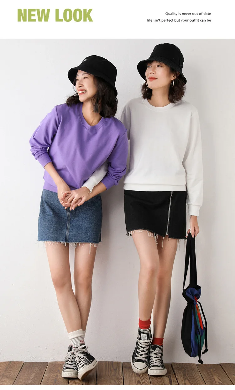 Women Sweatshirt 2025 Spring Autumn Multi-colors Fashion Korean O-neck Cotton Loose Womens Sweatshirts Vintage Solid Pullovers