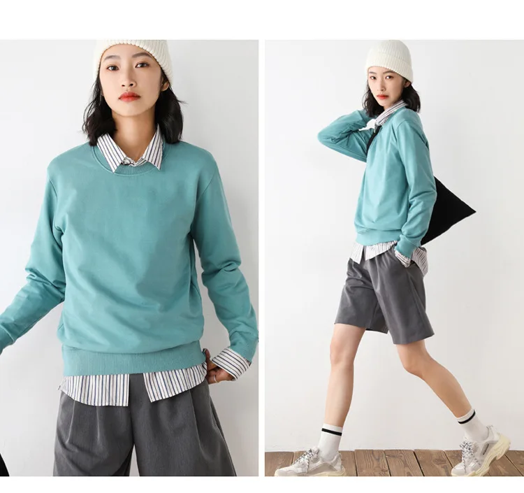 Women Sweatshirt 2025 Spring Autumn Multi-colors Fashion Korean O-neck Cotton Loose Womens Sweatshirts Vintage Solid Pullovers