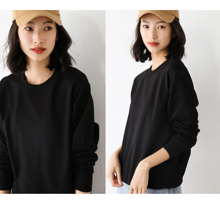 Women Sweatshirt 2025 Spring Autumn Multi-colors Fashion Korean O-neck Cotton Loose Womens Sweatshirts Vintage Solid Pullovers