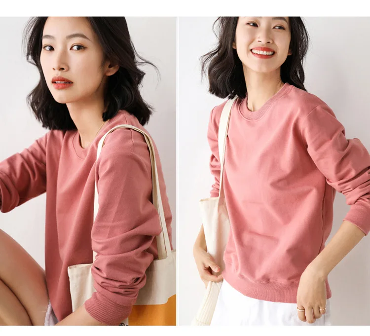 Women Sweatshirt 2025 Spring Autumn Multi-colors Fashion Korean O-neck Cotton Loose Womens Sweatshirts Vintage Solid Pullovers