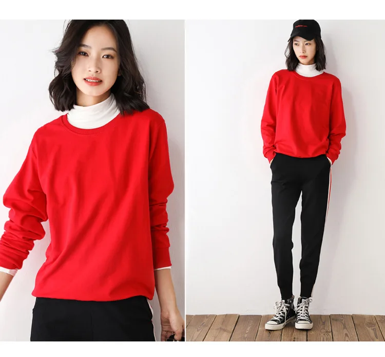 Women Sweatshirt 2025 Spring Autumn Multi-colors Fashion Korean O-neck Cotton Loose Womens Sweatshirts Vintage Solid Pullovers
