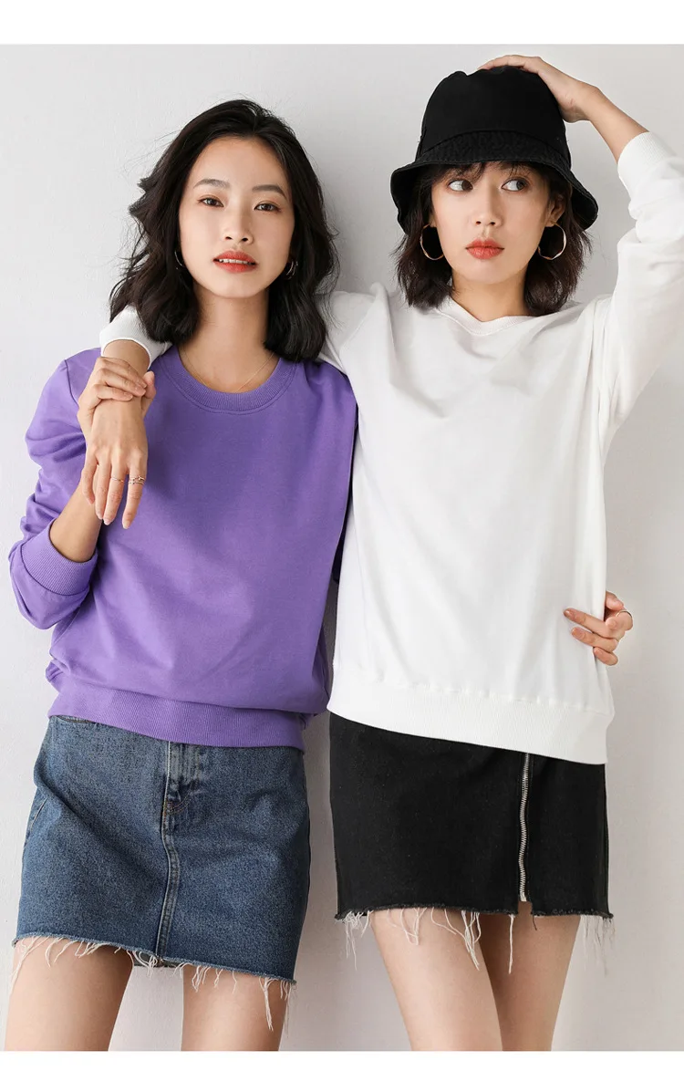 Women Sweatshirt 2025 Spring Autumn Multi-colors Fashion Korean O-neck Cotton Loose Womens Sweatshirts Vintage Solid Pullovers