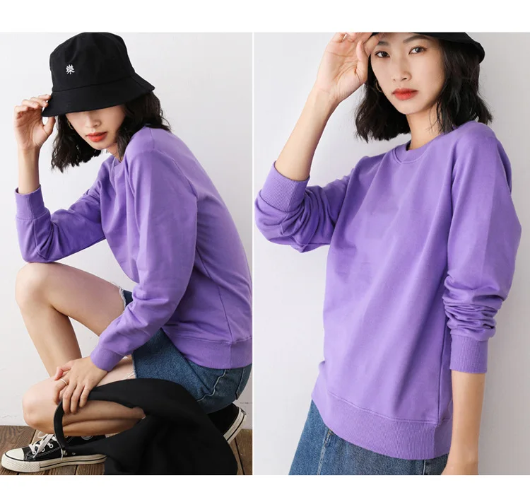 Women Sweatshirt 2025 Spring Autumn Multi-colors Fashion Korean O-neck Cotton Loose Womens Sweatshirts Vintage Solid Pullovers