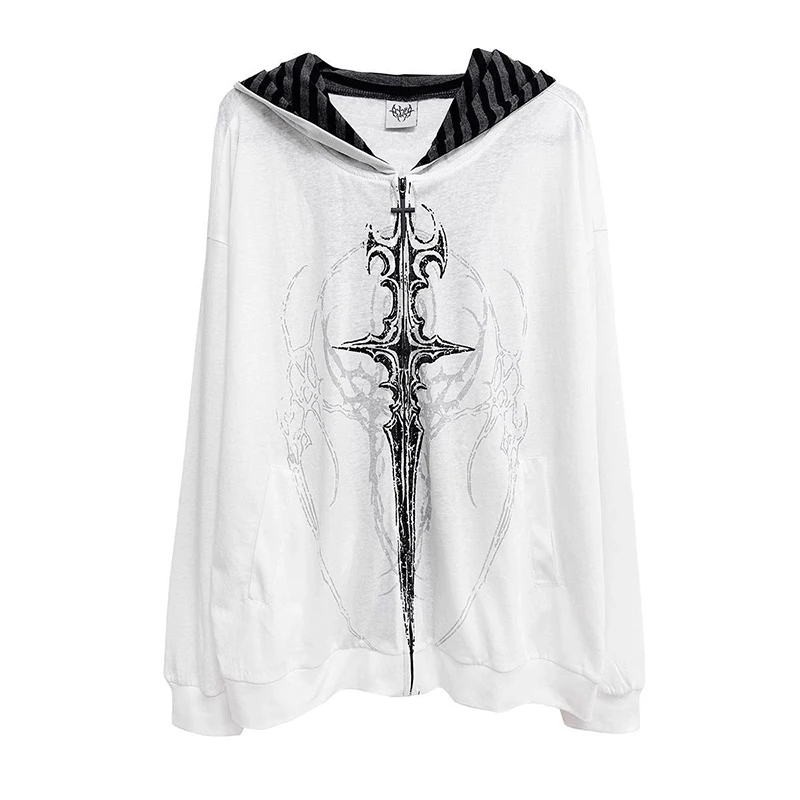 Harajuku Y2K Subculture Women Hoodie Long Sleeve Gothic Halloween Black Coat Punk Loose Spring Fall Streetwear Top