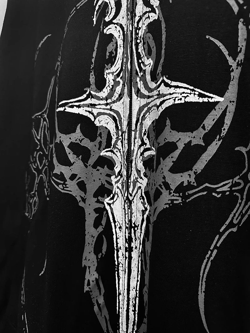 Harajuku Y2K Subculture Women Hoodie Long Sleeve Gothic Halloween Black Coat Punk Loose Spring Fall Streetwear Top