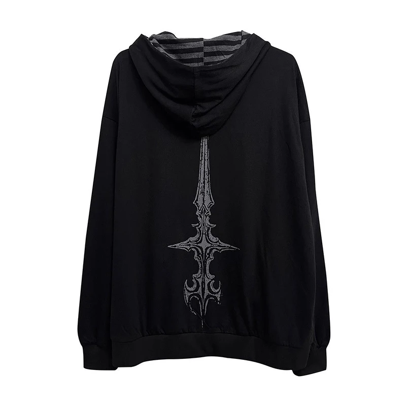 Harajuku Y2K Subculture Women Hoodie Long Sleeve Gothic Halloween Black Coat Punk Loose Spring Fall Streetwear Top