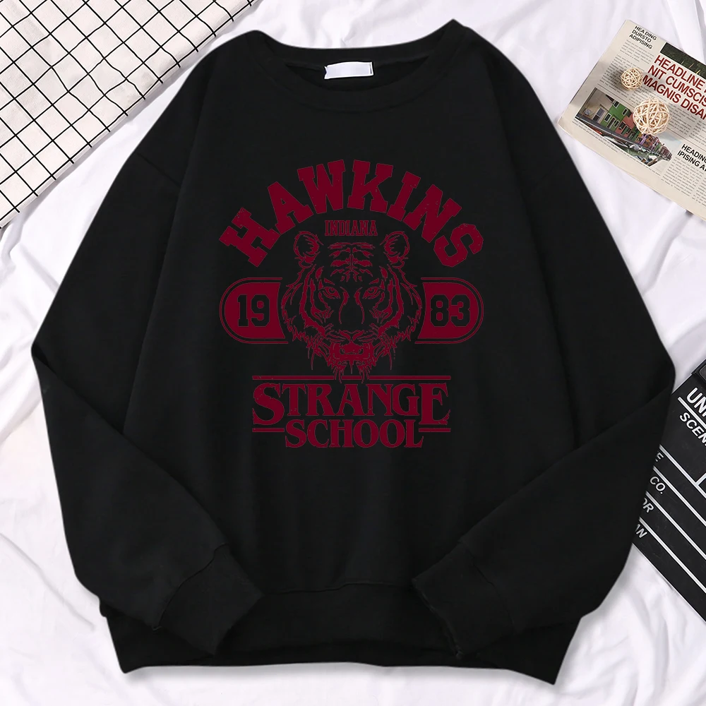 Casual Street Womens Sweatshirt Hawkins High School Indiana 1983 Printing Hoodies Loose Crewneck Pullovers Warm Fleece Clothes