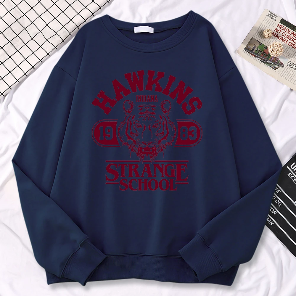 Casual Street Womens Sweatshirt Hawkins High School Indiana 1983 Printing Hoodies Loose Crewneck Pullovers Warm Fleece Clothes