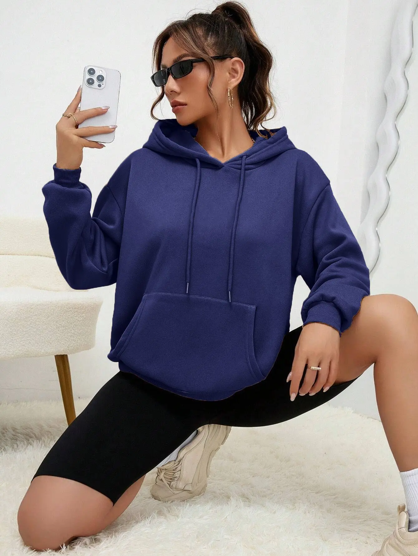Solid Color Hoody For Female Autumn Fashionable Clothing Casual Fleece Pocket Hoodies Multicolor Unisex Women Streetwear