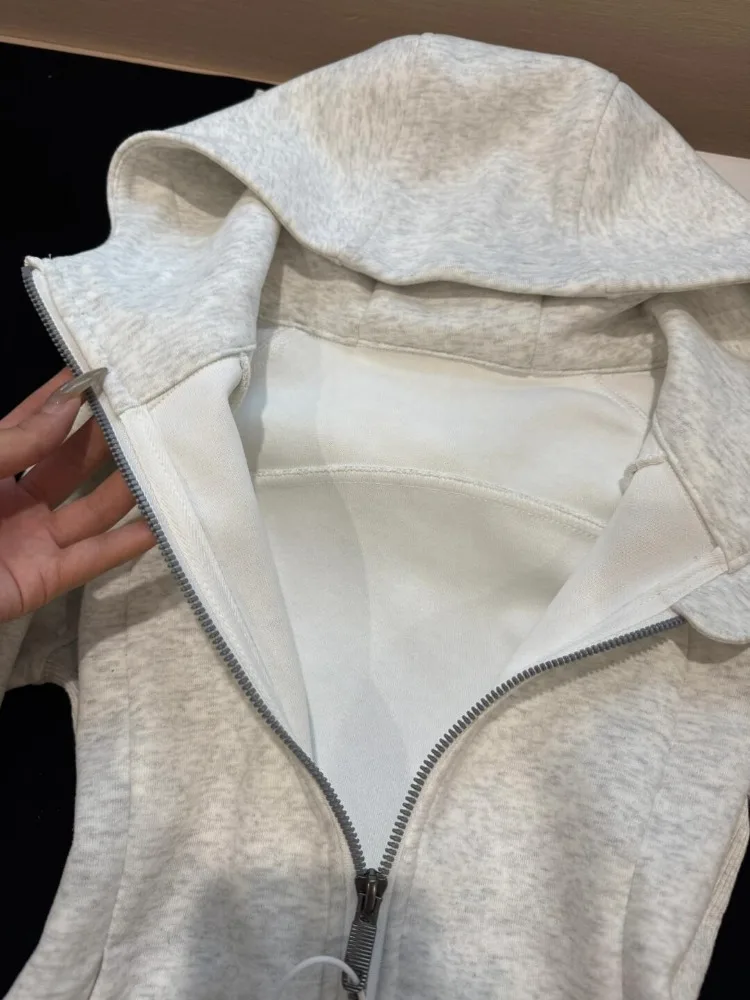 Hoodies Women Slim Waist Long Sleeve Hooded Zipper Casual Sweatshirts Tops 2025 Ropa Mujer Solid Color Fashion Hoodie Jackets