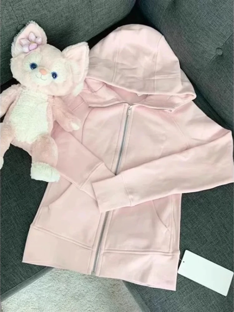 Hoodies Women Slim Waist Long Sleeve Hooded Zipper Casual Sweatshirts Tops 2025 Ropa Mujer Solid Color Fashion Hoodie Jackets