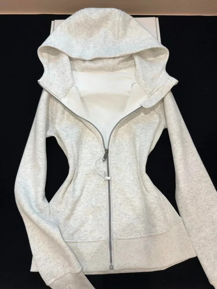 Hoodies Women Slim Waist Long Sleeve Hooded Zipper Casual Sweatshirts Tops 2025 Ropa Mujer Solid Color Fashion Hoodie Jackets