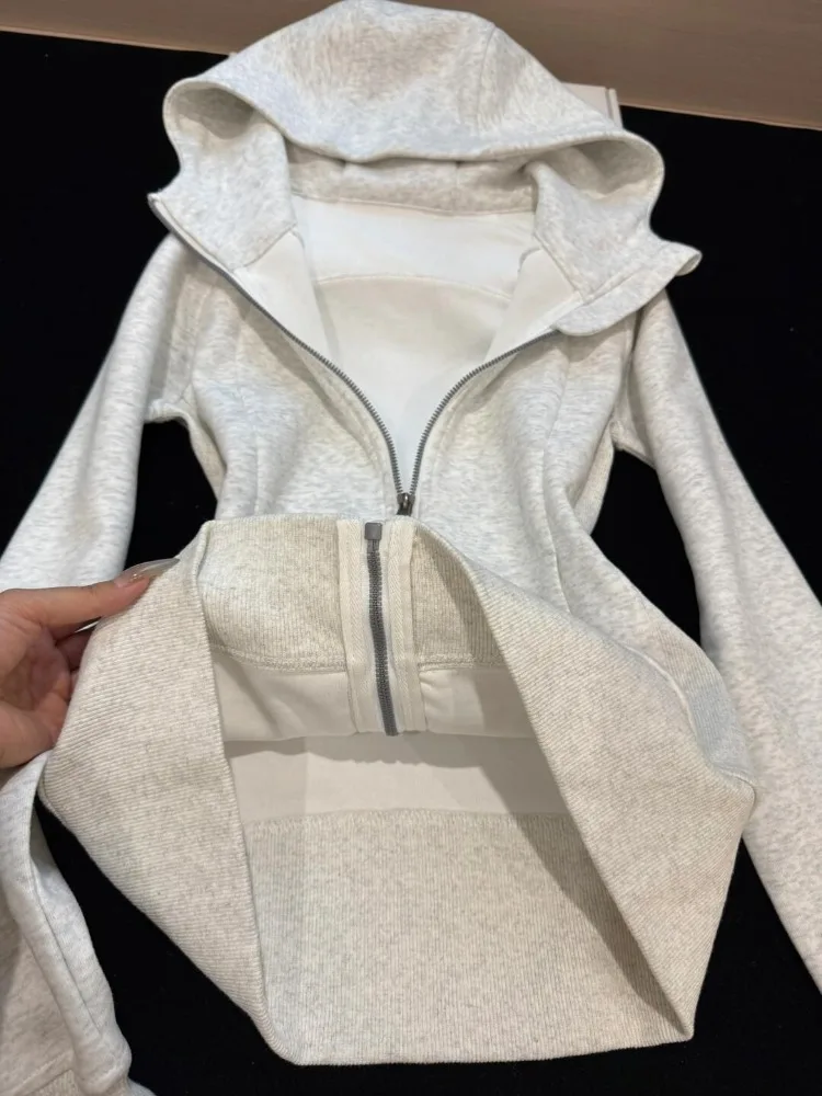 Hoodies Women Slim Waist Long Sleeve Hooded Zipper Casual Sweatshirts Tops 2025 Ropa Mujer Solid Color Fashion Hoodie Jackets