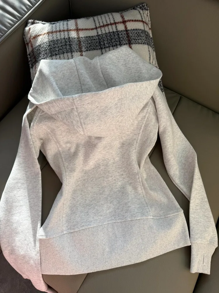 Hoodies Women Slim Waist Long Sleeve Hooded Zipper Casual Sweatshirts Tops 2025 Ropa Mujer Solid Color Fashion Hoodie Jackets