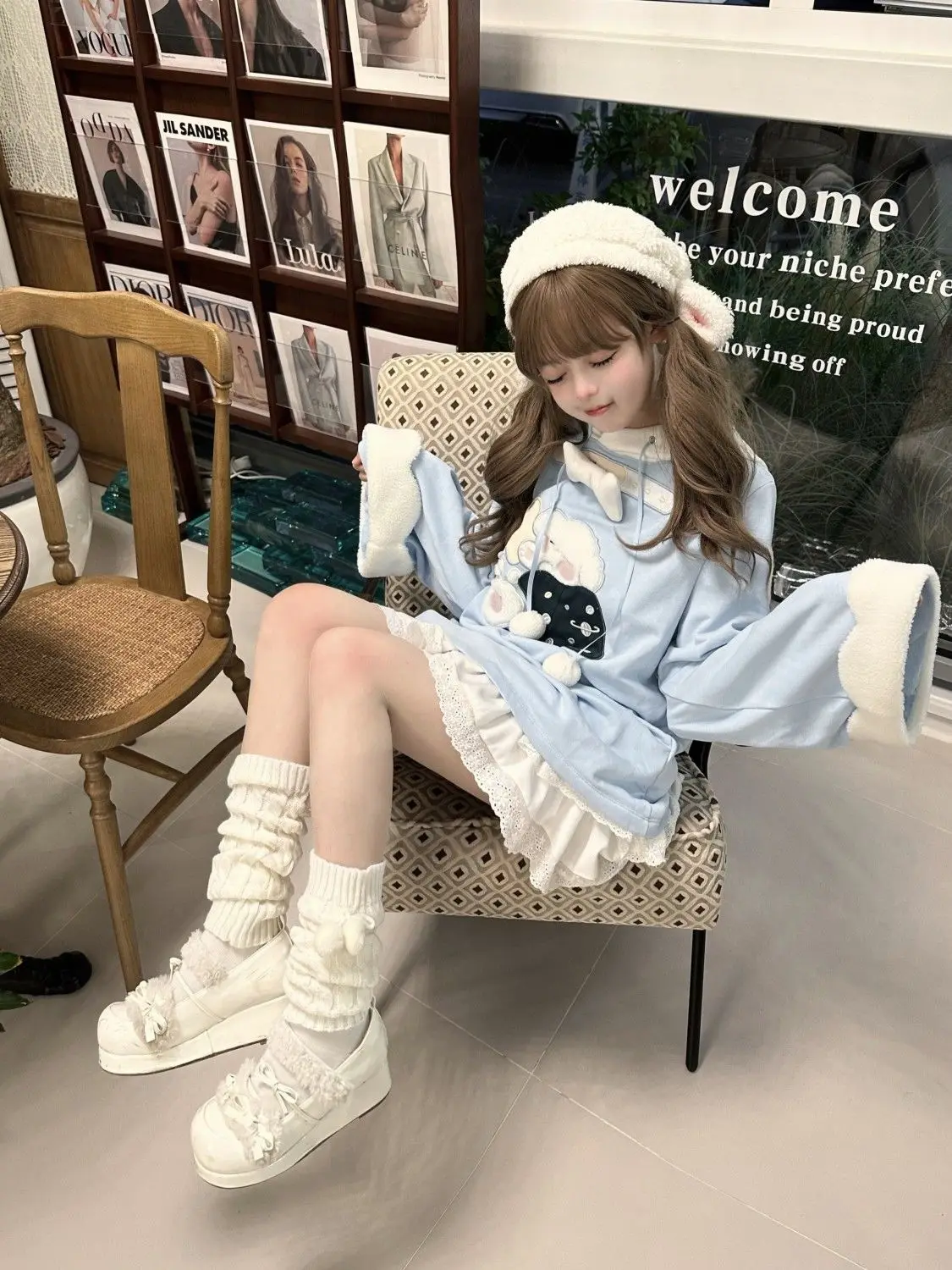 2026 Japanese Cartoon Embroidery Hoodies Tops Women Autumn Harajuku Drawstring Pullovers Patchwork Kawaii Cute Casual Sweatshirt
