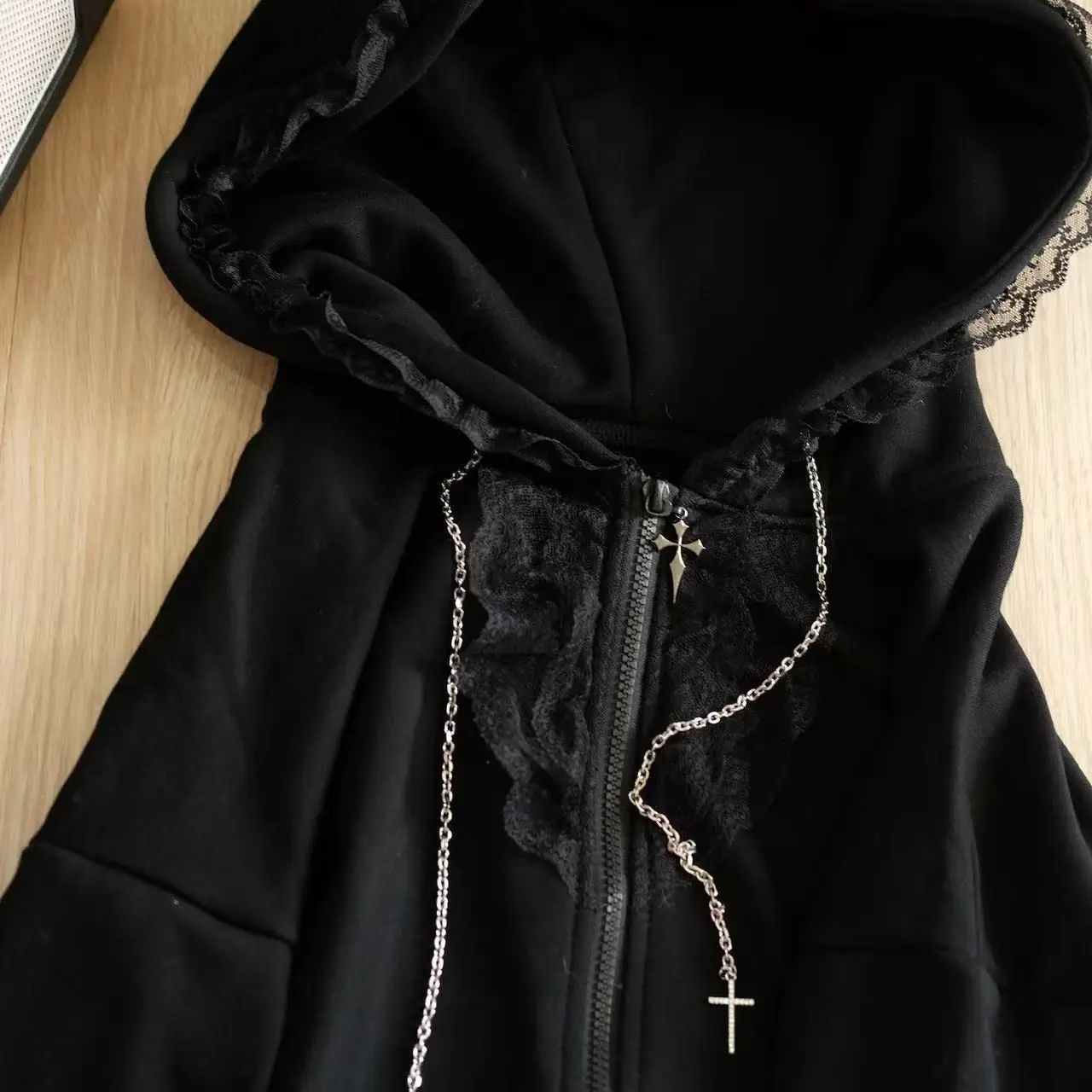 Subculture Japanese Retro Long Sleeve Hoodie Cat Ears Lace Decoration Women Casual Sweatshirt Gothic Y2K Harajuku Autumn Coat