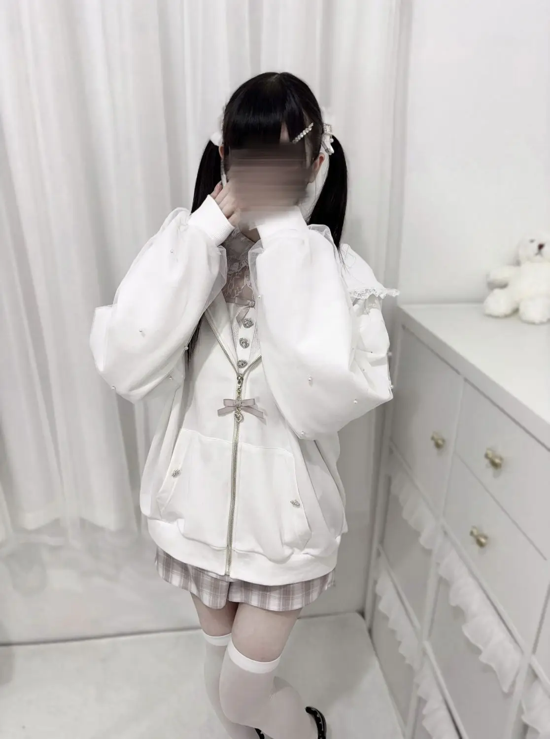 Subculture Japanese Retro Long Sleeve Hoodie Cat Ears Lace Decoration Women Casual Sweatshirt Gothic Y2K Harajuku Autumn Coat