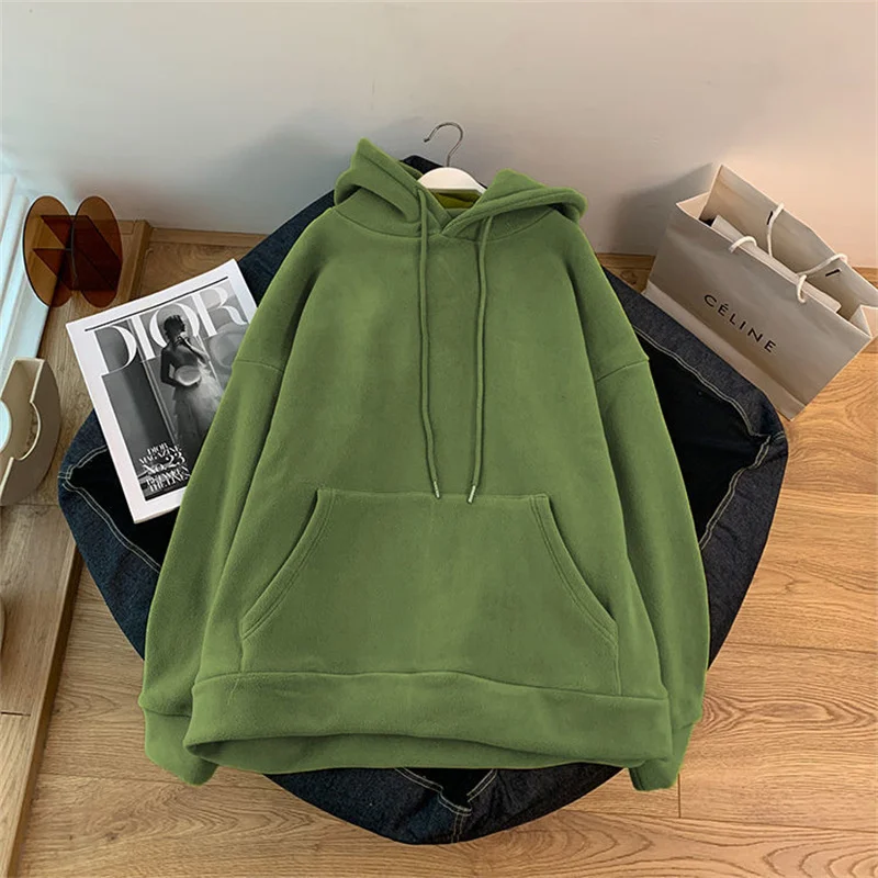 2025 Fashion Hoodies Sweatshirts Women's Fleece Coats Long-sleeve Loose Top Lady Pullover Casual Outerwear Autumn Winter 5colour