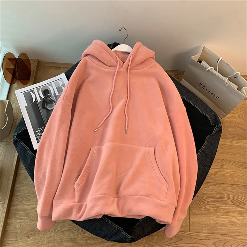 2025 Fashion Hoodies Sweatshirts Women's Fleece Coats Long-sleeve Loose Top Lady Pullover Casual Outerwear Autumn Winter 5colour