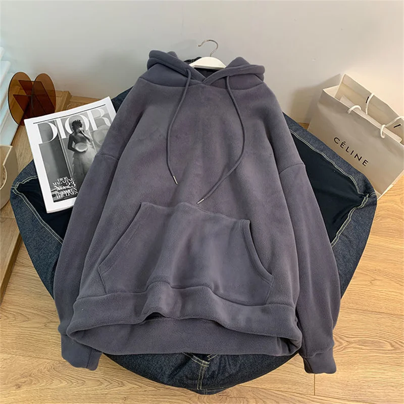 2025 Fashion Hoodies Sweatshirts Women's Fleece Coats Long-sleeve Loose Top Lady Pullover Casual Outerwear Autumn Winter 5colour