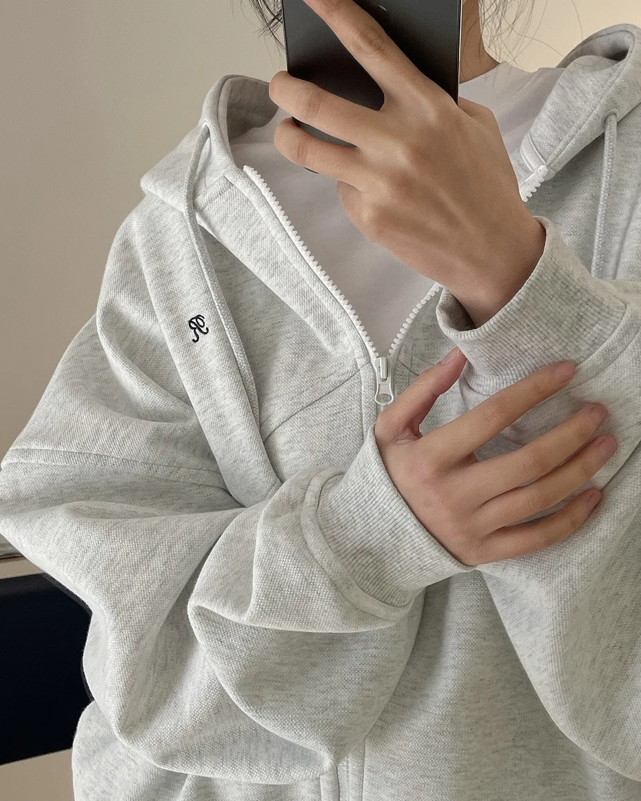 [LANMREM] Letter Hooded Sweatshirt For Women Zipper Cardigan Long Sleeve Casual Loose Top Fashion 2025 Autumn New 26D9799
