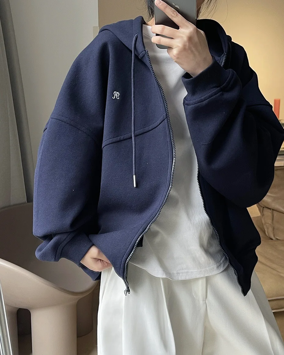 [LANMREM] Letter Hooded Sweatshirt For Women Zipper Cardigan Long Sleeve Casual Loose Top Fashion 2025 Autumn New 26D9799