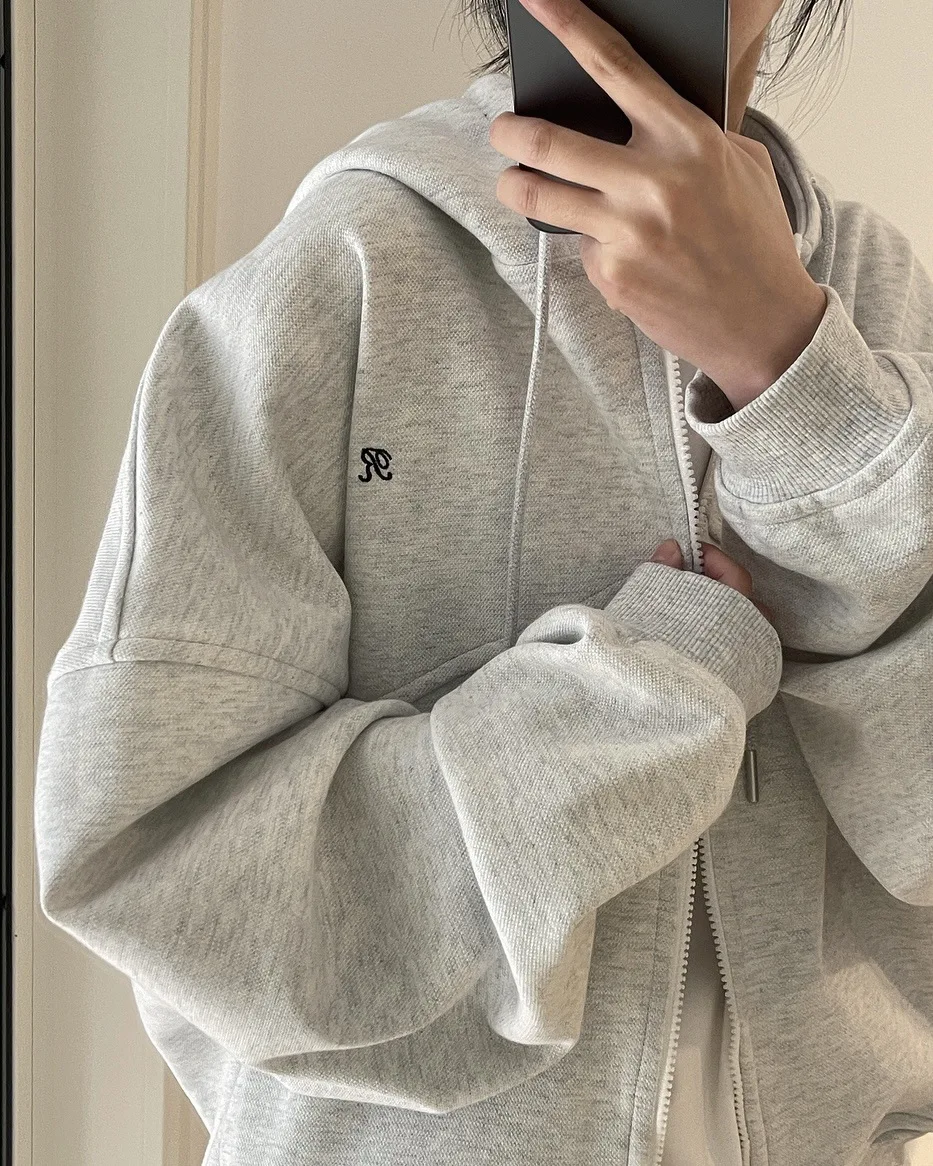 [LANMREM] Letter Hooded Sweatshirt For Women Zipper Cardigan Long Sleeve Casual Loose Top Fashion 2025 Autumn New 26D9799
