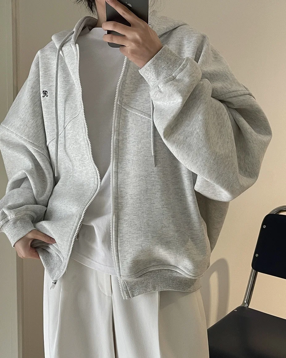 [LANMREM] Letter Hooded Sweatshirt For Women Zipper Cardigan Long Sleeve Casual Loose Top Fashion 2025 Autumn New 26D9799