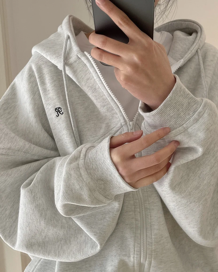 [LANMREM] Letter Hooded Sweatshirt For Women Zipper Cardigan Long Sleeve Casual Loose Top Fashion 2025 Autumn New 26D9799