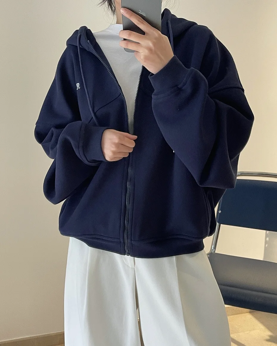 [LANMREM] Letter Hooded Sweatshirt For Women Zipper Cardigan Long Sleeve Casual Loose Top Fashion 2025 Autumn New 26D9799
